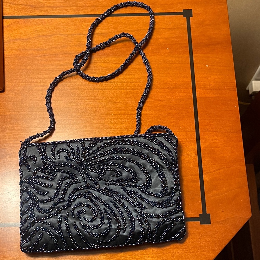 La Regale Navy Beaded Swirl Clutch